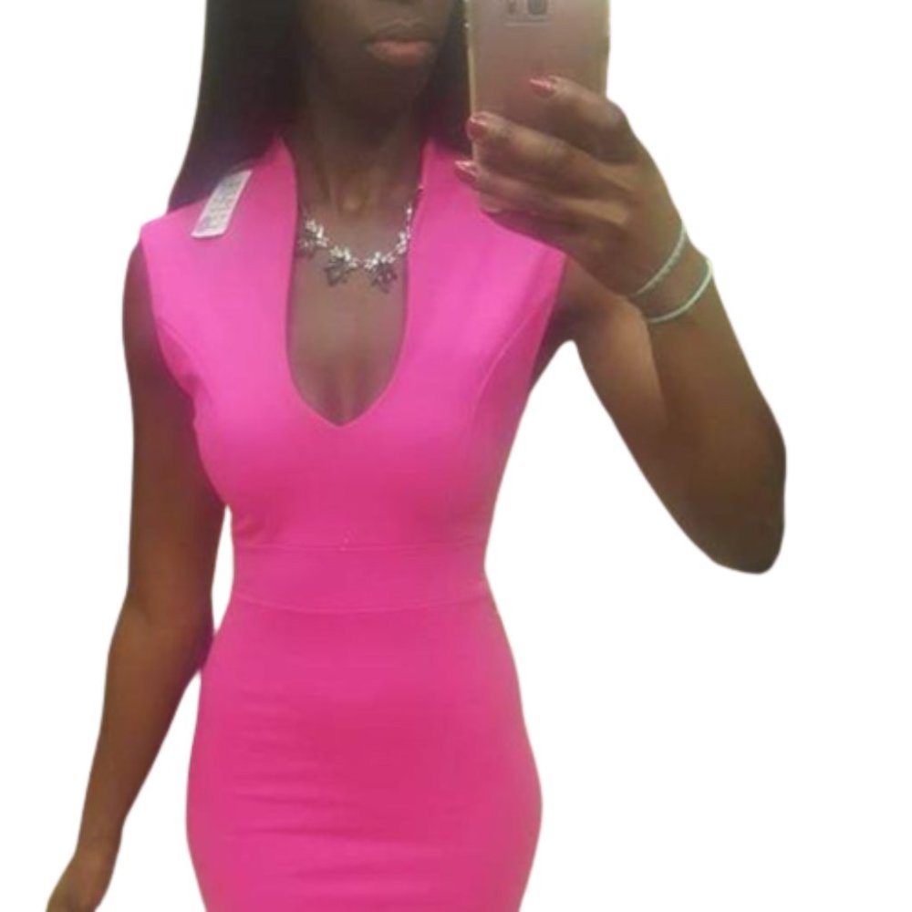 Windor Hot pink bodycon maxi v neck dress